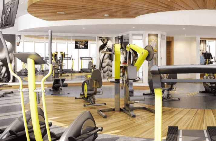 Intérieur de salle de sport moderne sur Imperial Avenue comprenant diverses machines d'entraînement comme des tapis roulants et des vélos elliptiques, décoré avec des accents en bois élégants et de grandes fenêtres laissant entrer suffisamment de lumière naturelle.