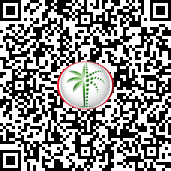 Un code QR sur fond blanc et carrés noirs comportant un logo circulaire avec un motif de palmier vert au centre, représentant une villa à Dubaï.