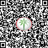 Un code QR avec un cercle bordé de rouge en son centre, contenant l'image d'un palmier vert, un petit rappel de la crique sereine d'Imtiaz.