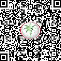 Un code QR avec une icône de palmier au centre sur un fond blanc, entouré d'un anneau rouge. Le modèle QR est en noir et blanc et renvoie à l’immobilier de luxe à Dubaï.