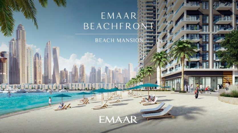 Werbebild der Strandpromenade von Marina Sands, mit einem Luxuspool am Meer mit Liegestühlen, Fußgängern und einem Hintergrund aus Hochhäusern unter einem klaren Himmel.
