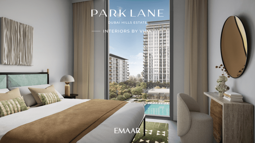 Элегантный номер с видом на Парклейн в комплексе Dubai Hills Estate. Номер с кроватью king-size, элегантной мебелью и большими окнами, выходящими на ландшафтный бассейн.